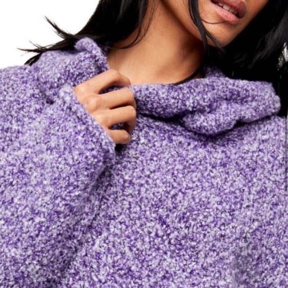 NEW FREE PEOPLE BFF Cowl Neck Plush Knit Sweater Purple Grape Hyacinth XS S M - Picture 4 of 6